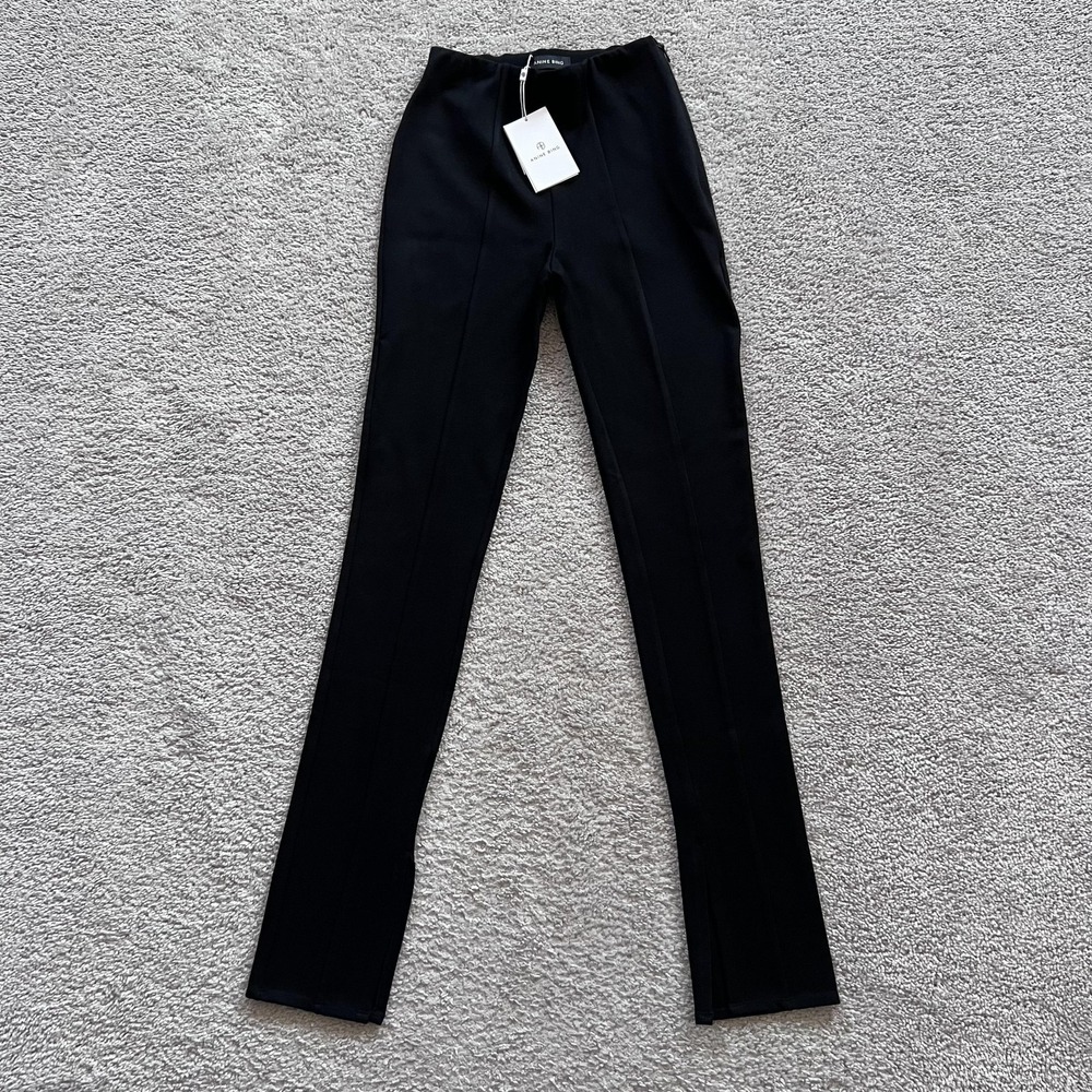 ANINE BING Ponte Slim Dress Pants Womens 32 Black Stretch Side Slit Hem
